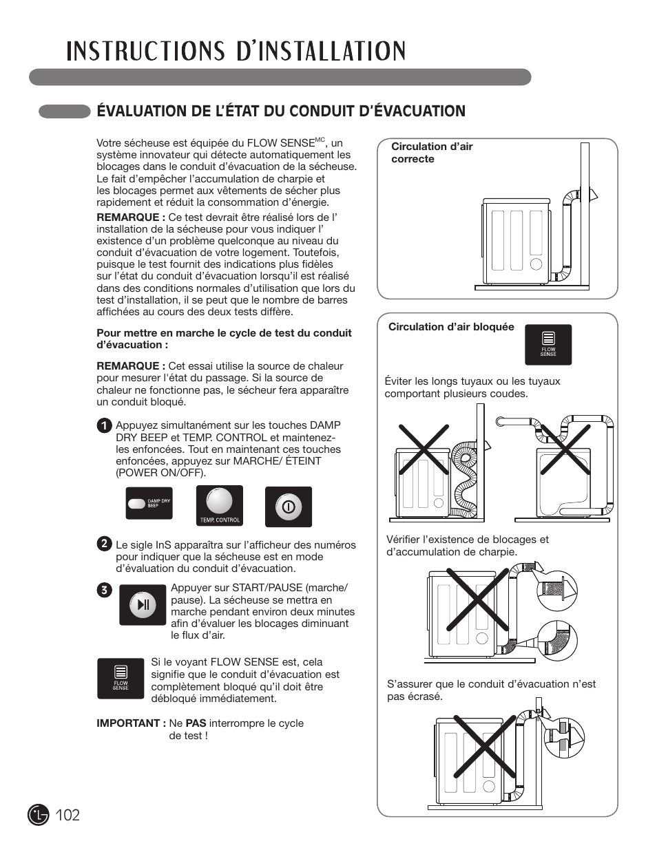 Évaluation de l’état du conduit d’évacuation | LG DLE2701V User Manual | Page 102 / 120