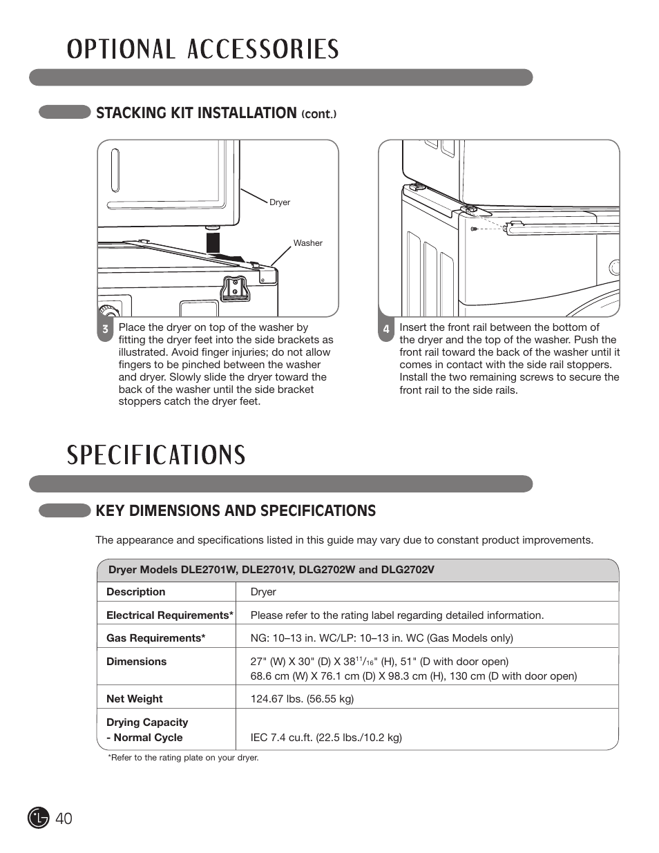 LG DLE2701V User Manual | Page 40 / 120