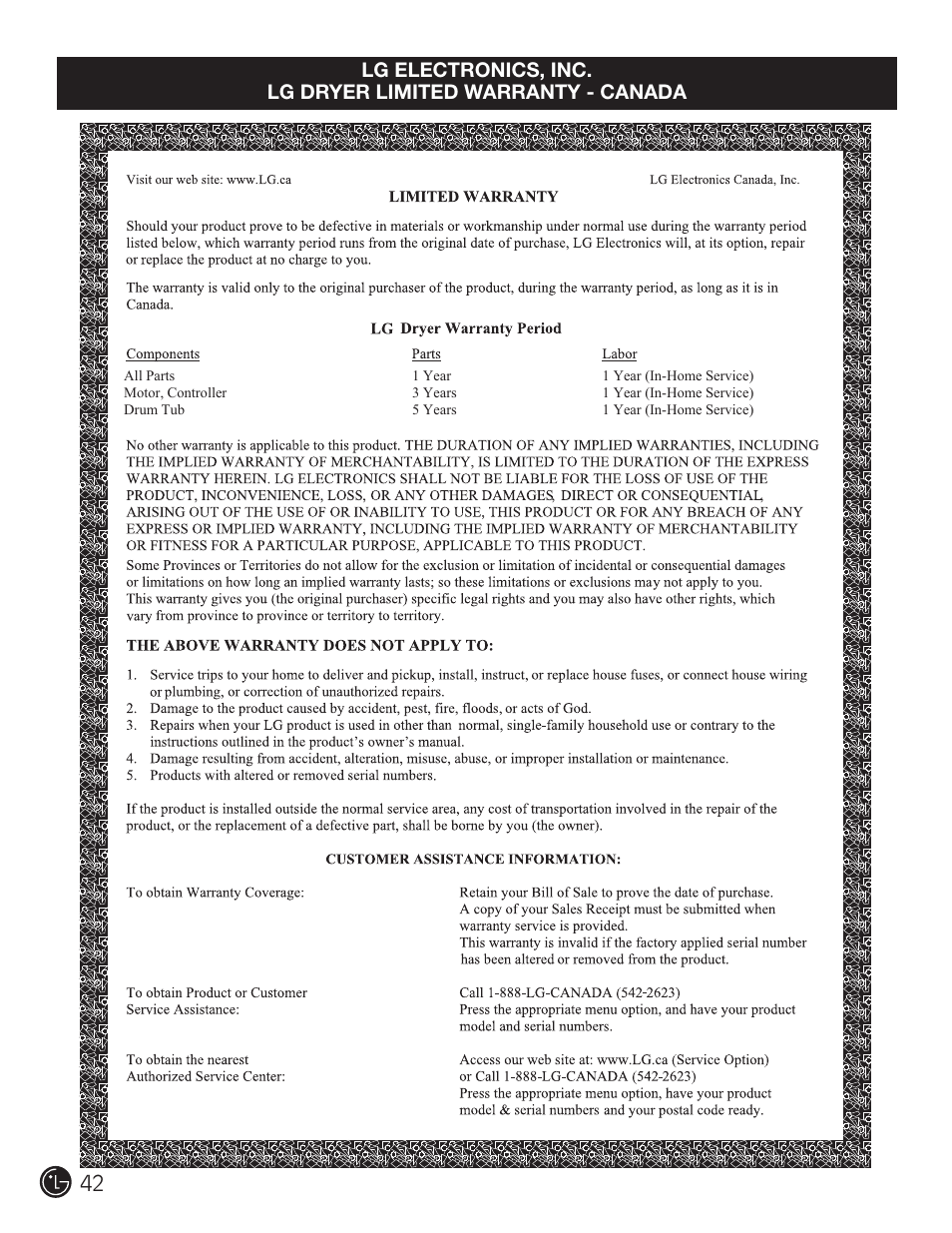 LG DLE2701V User Manual | Page 42 / 120