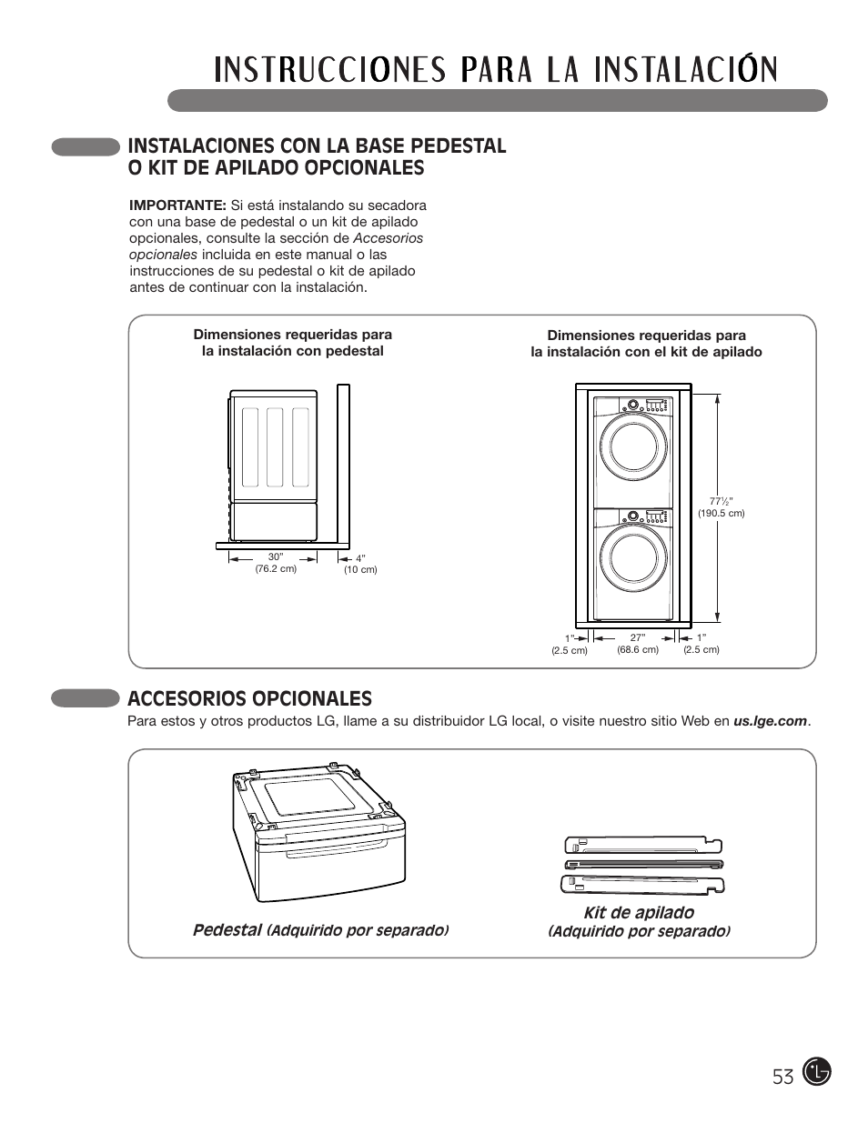 Accesorios opcionales | LG DLE2701V User Manual | Page 53 / 120