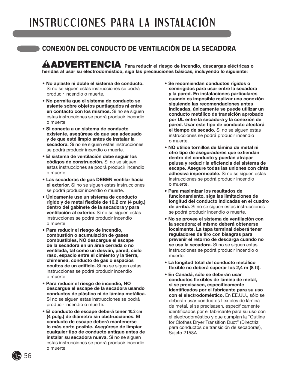 Wadvertencia | LG DLE2701V User Manual | Page 56 / 120