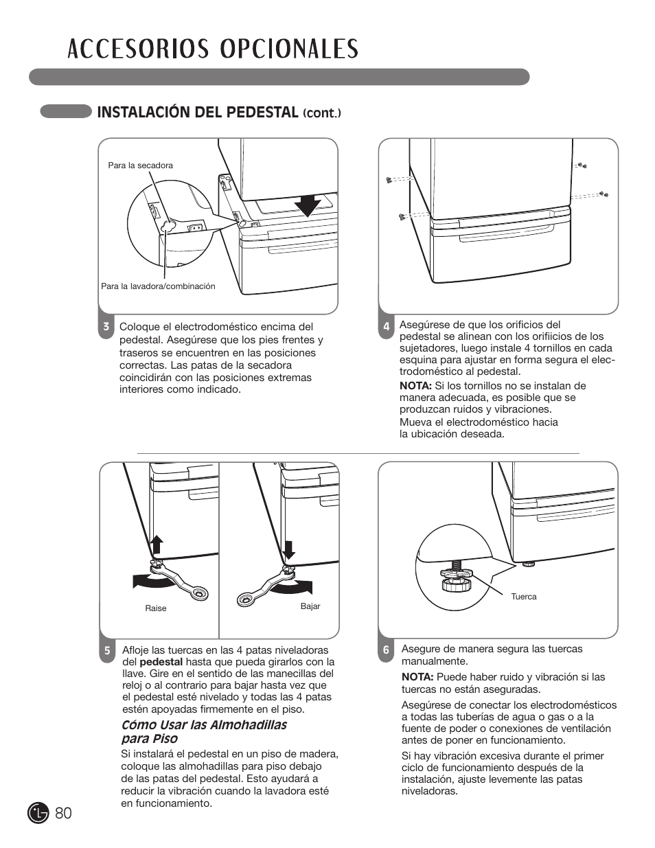 Instalación del pedestal | LG DLE2701V User Manual | Page 80 / 120
