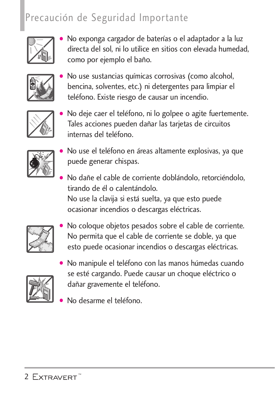 Precaución de seguridad importante, No desarme el teléfono | LG VN271 User Manual | Page 134 / 270