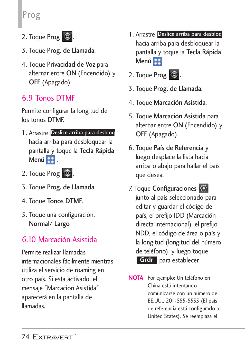 9 tonos dtmf, 10 marcaci? asistida, 10 marcación asistida | Prog | LG VN271 User Manual | Page 206 / 270