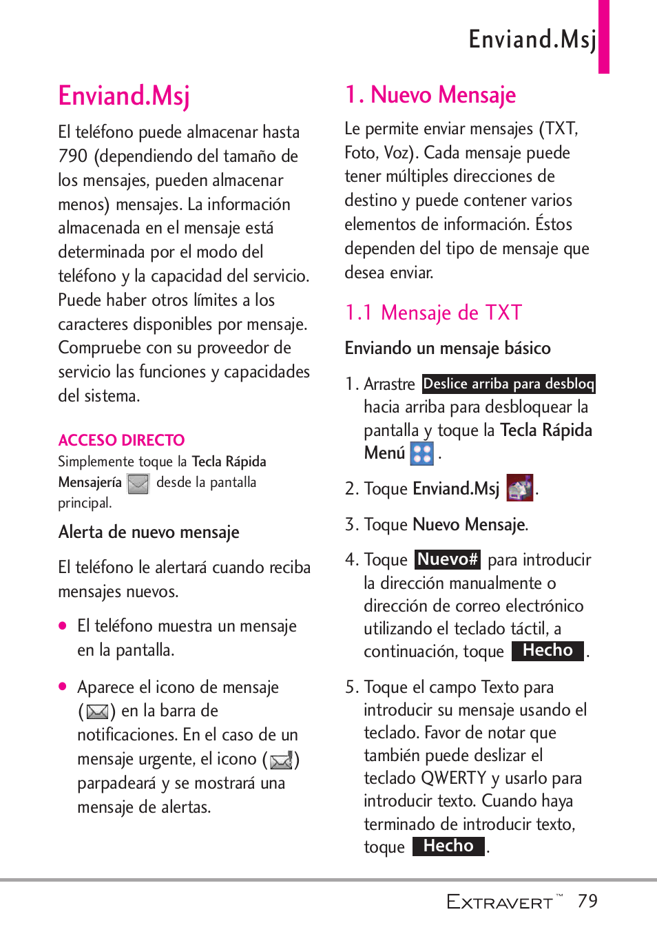 Enviand.msj, Nuevo mensaje, 1 mensaje de txt | LG VN271 User Manual | Page 211 / 270