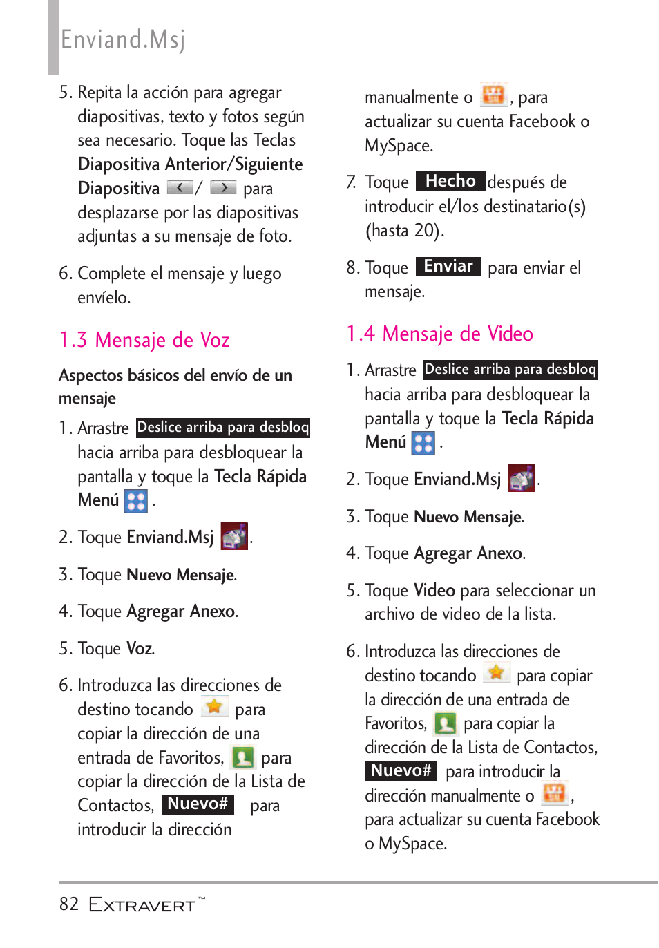 3 mensaje de voz, 4 mensaje de video, Enviand.msj | LG VN271 User Manual | Page 214 / 270