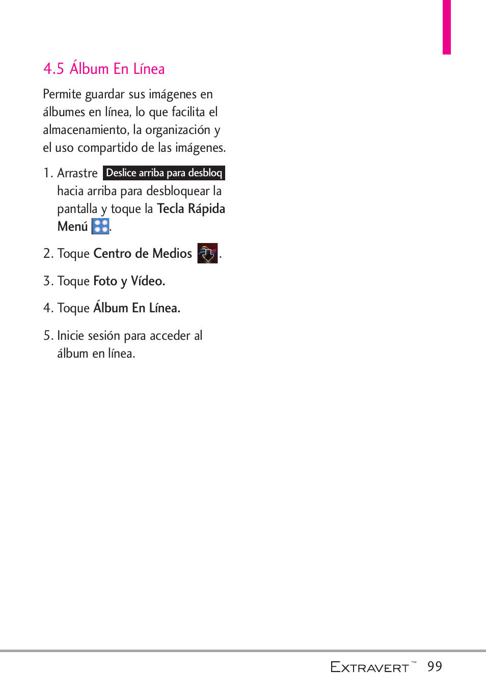 5 ?bum en l?ea, 5 álbum en línea | LG VN271 User Manual | Page 231 / 270