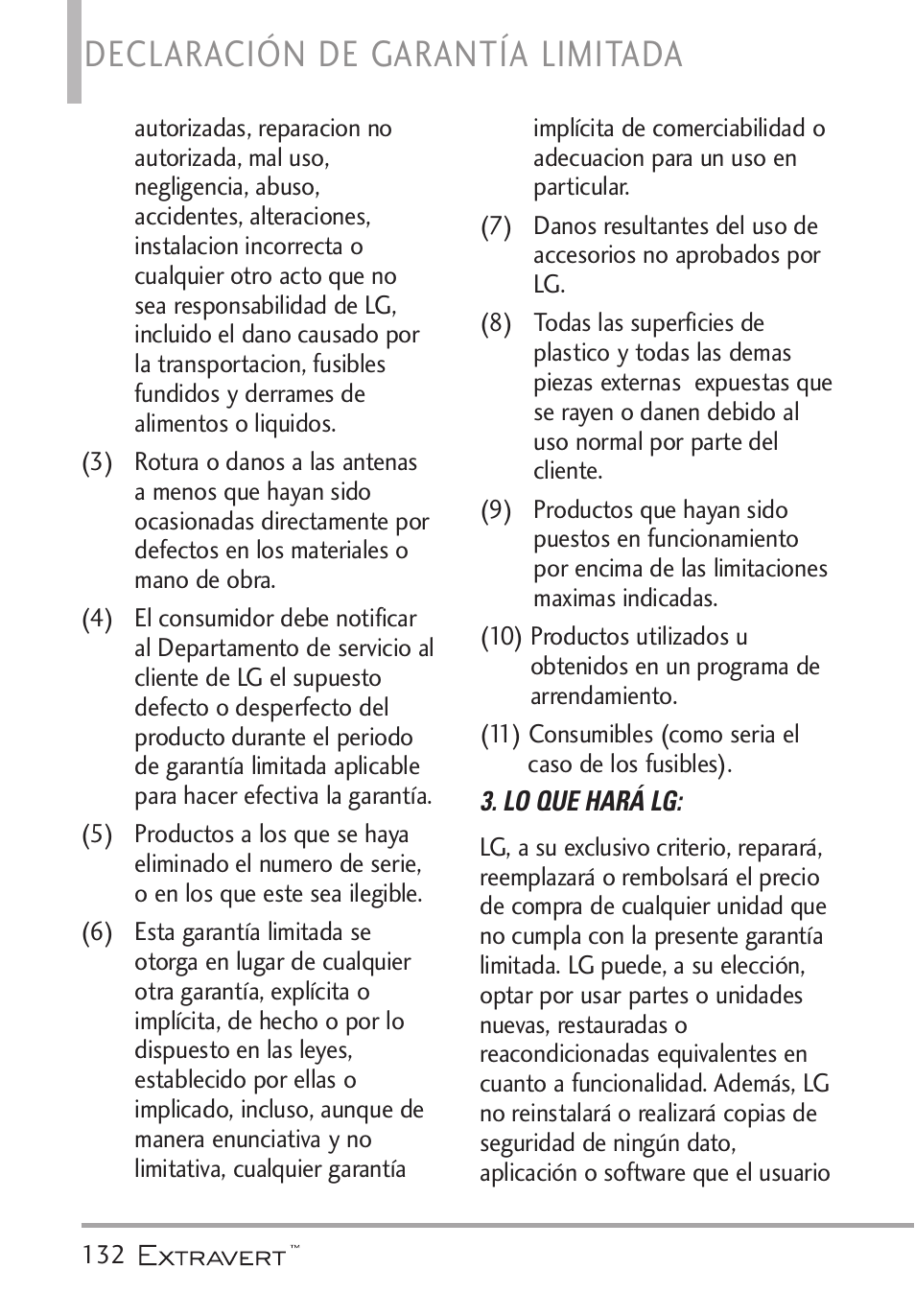 Declaración de garantía limitada | LG VN271 User Manual | Page 264 / 270