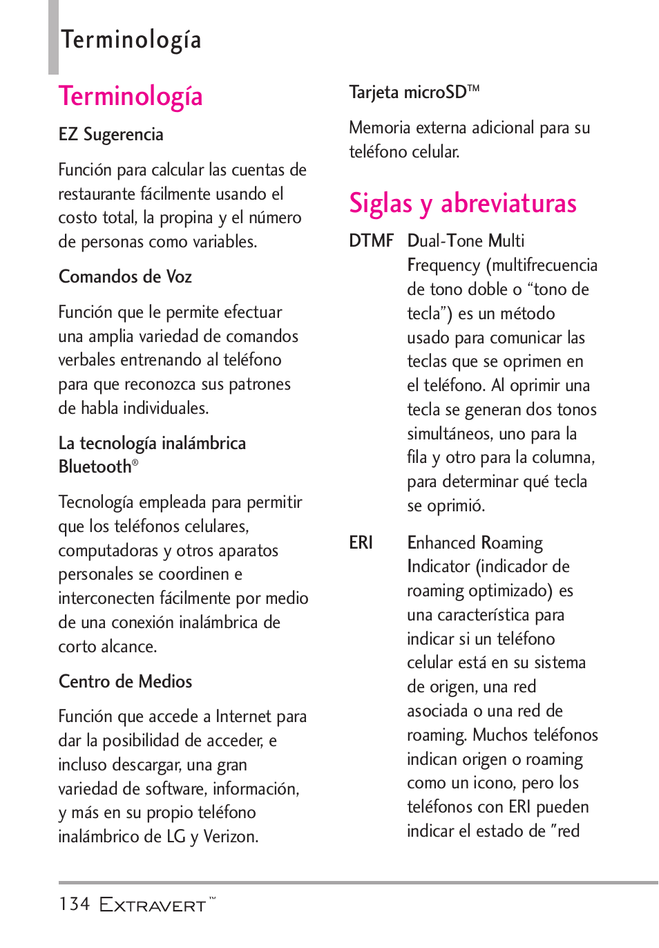 Terminolog, Siglas y abreviaturas, Terminología | LG VN271 User Manual | Page 266 / 270
