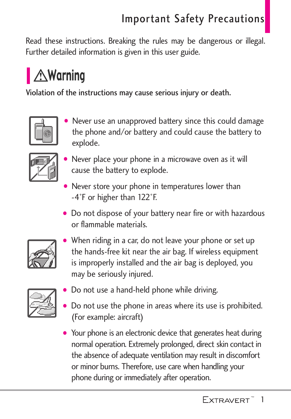 Important safety precautions, Do not use a hand-held phone while driving | LG VN271 User Manual | Page 3 / 270