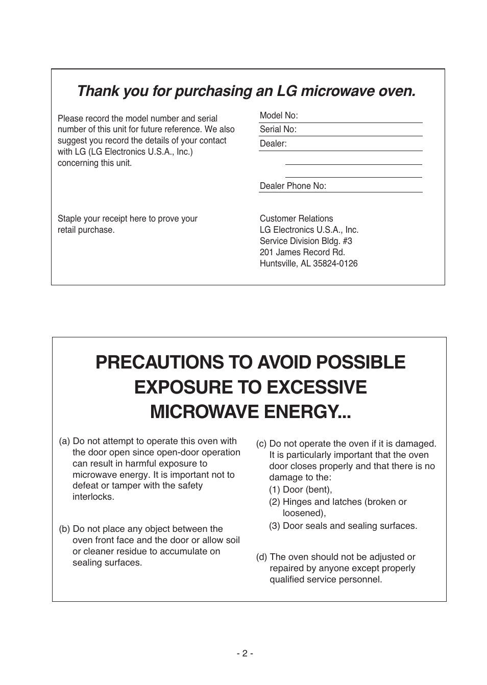 LG LMVH1711ST User Manual | Page 2 / 48