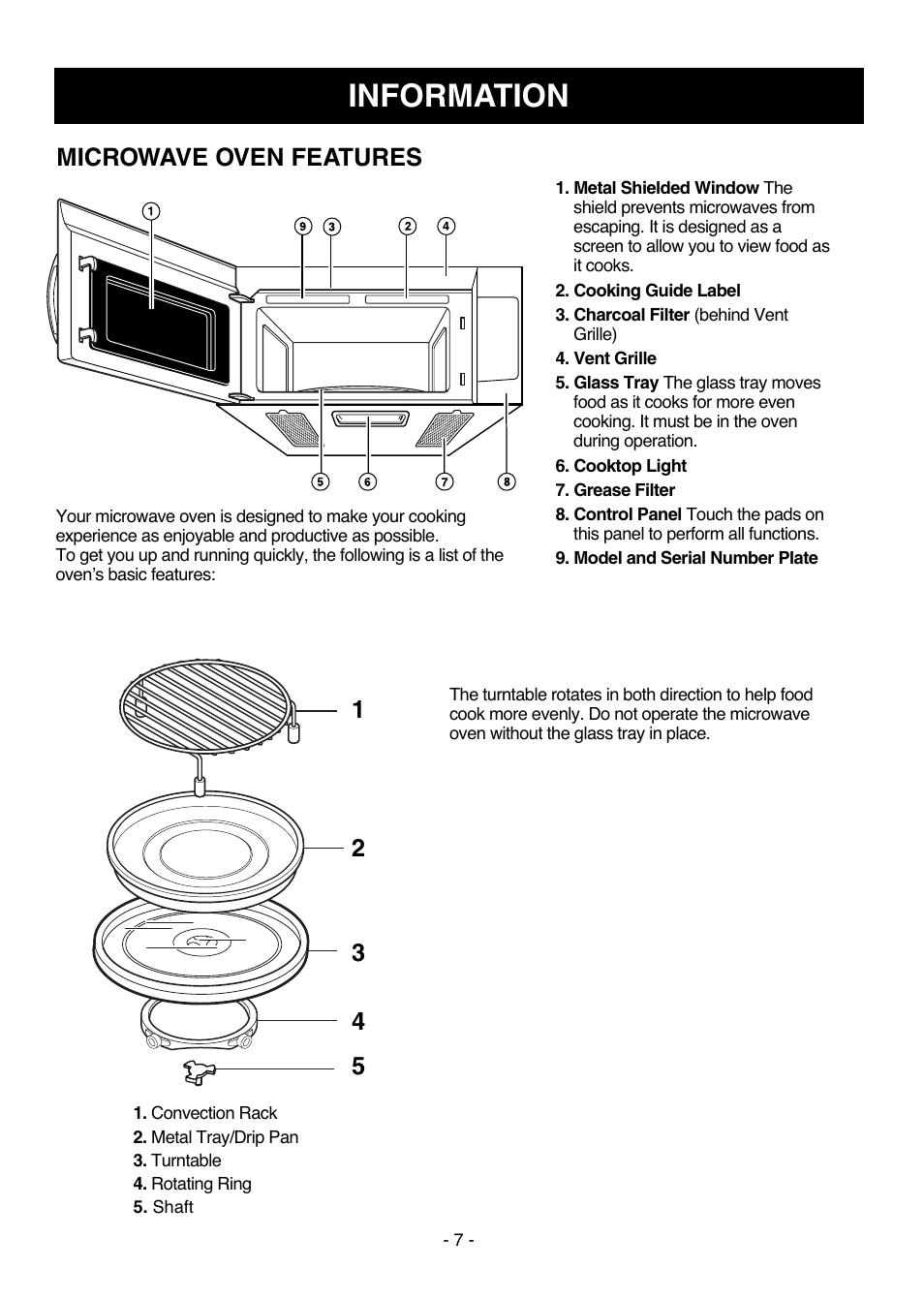 Information, Microwave oven features | LG LMVH1711ST User Manual | Page 7 / 48