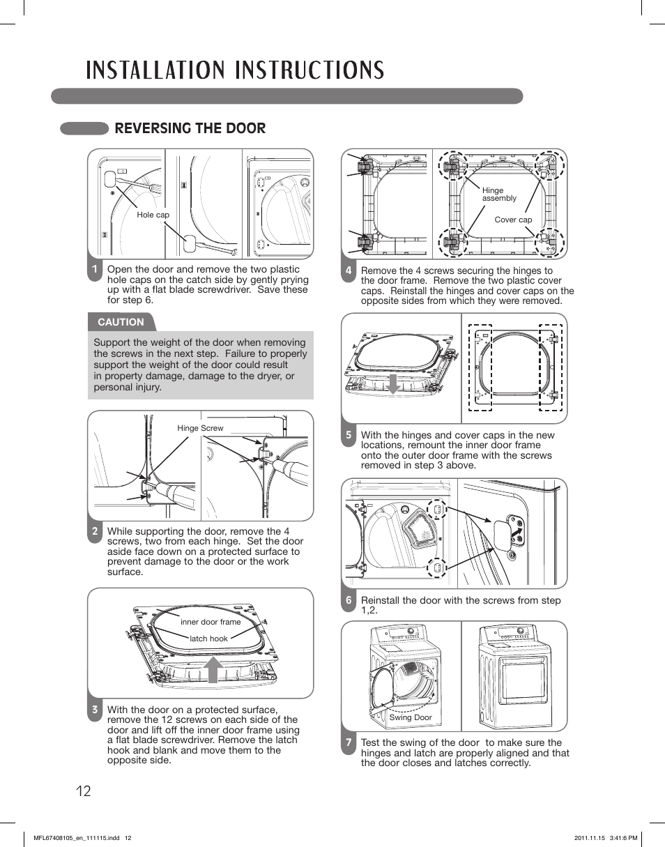 12 reversing the door | LG DLEX5101V User Manual | Page 12 / 92