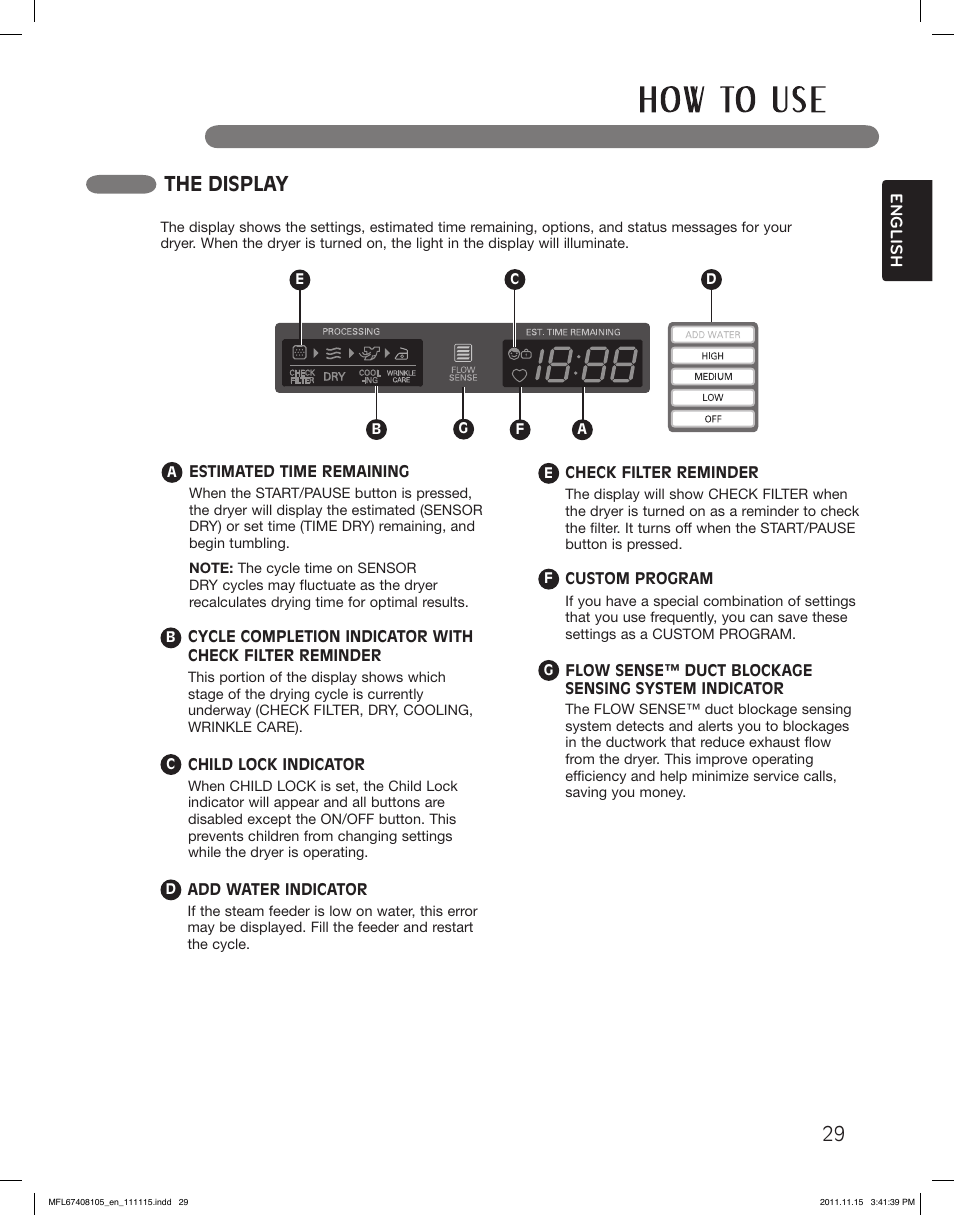 The display | LG DLEX5101V User Manual | Page 29 / 92