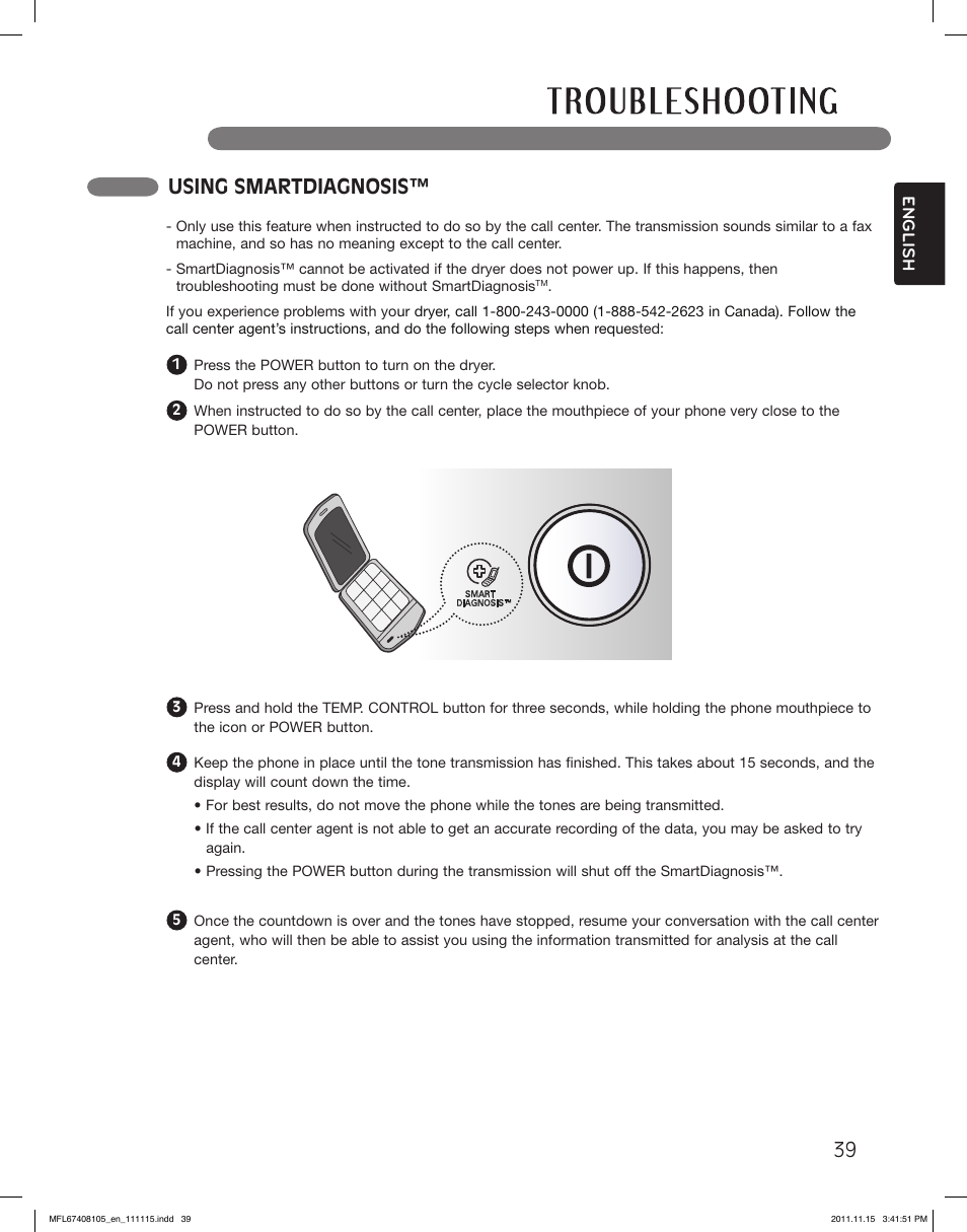 Using smartdiagnosis | LG DLEX5101V User Manual | Page 39 / 92