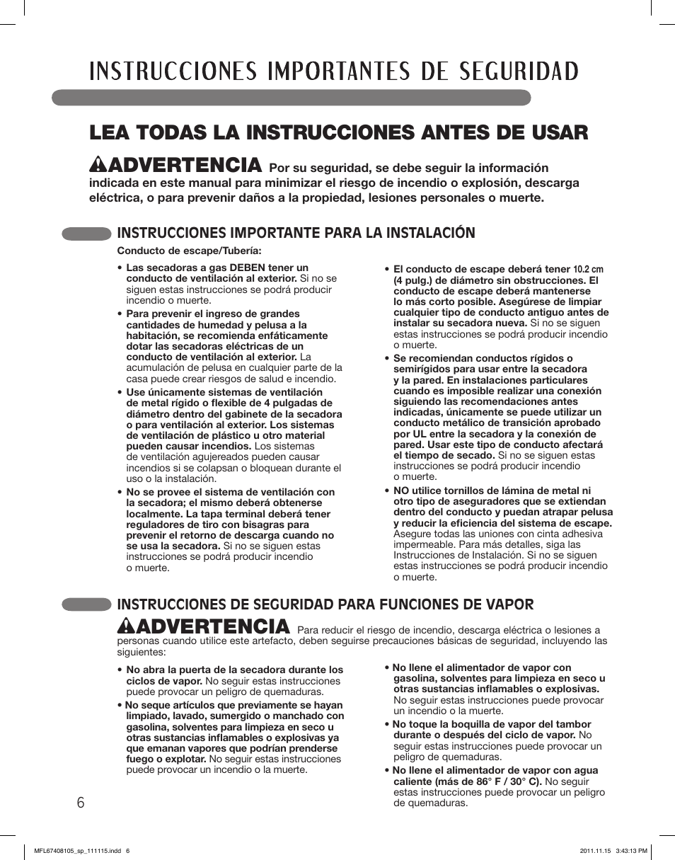 Wadvertencia | LG DLEX5101V User Manual | Page 48 / 92