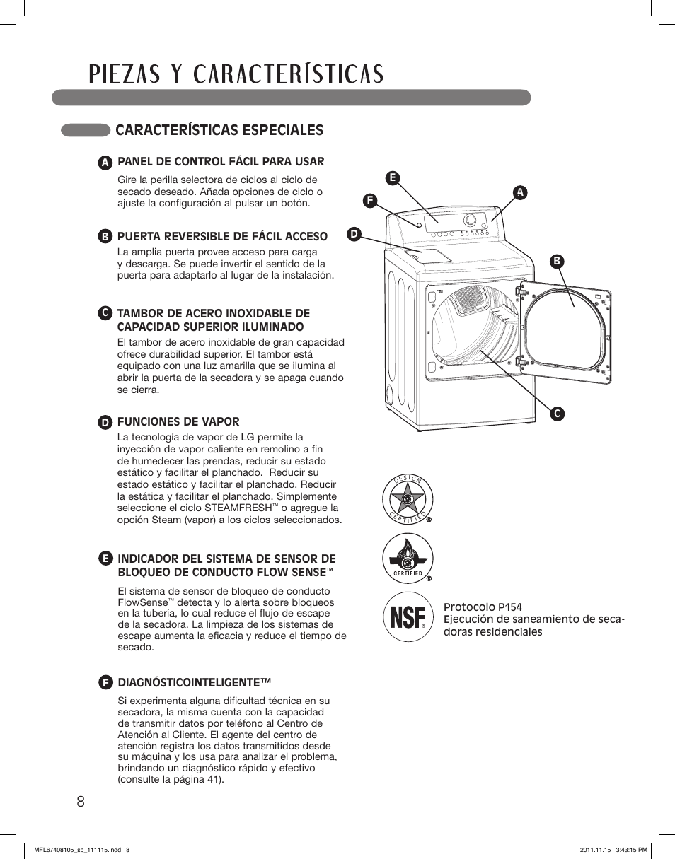 Características especiales | LG DLEX5101V User Manual | Page 50 / 92