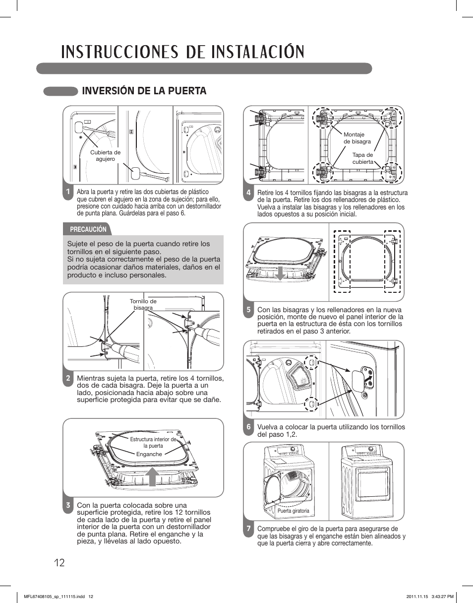 Inversión de la puerta | LG DLEX5101V User Manual | Page 54 / 92