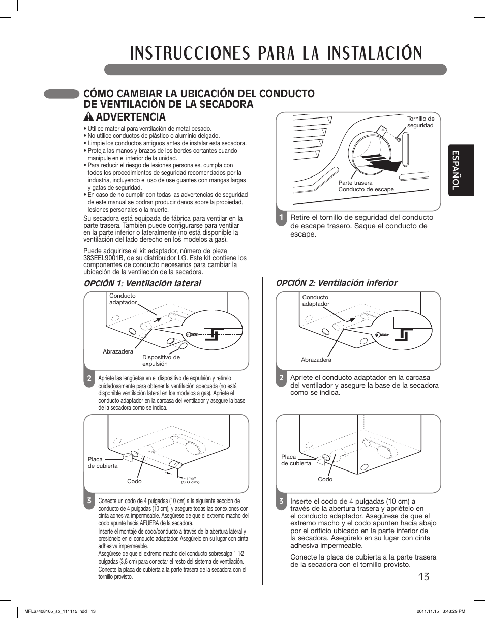 Advertencia, Esp anol | LG DLEX5101V User Manual | Page 55 / 92