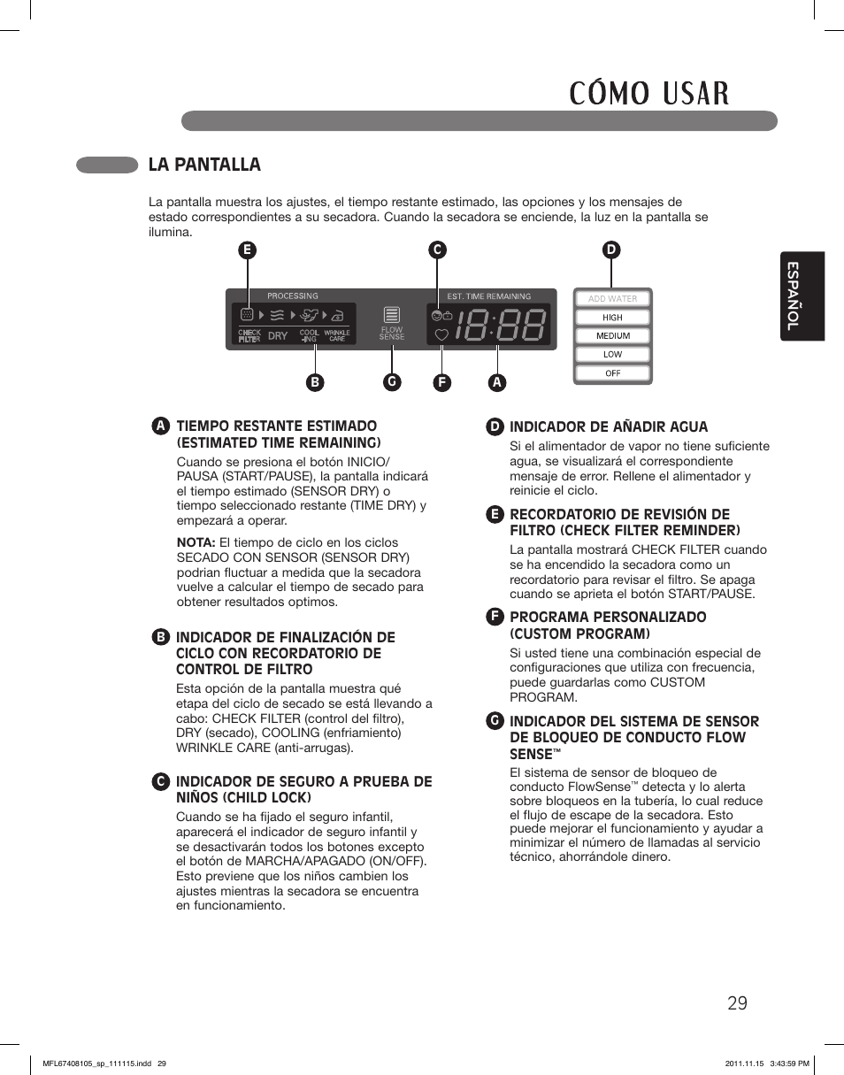 La pantalla | LG DLEX5101V User Manual | Page 71 / 92