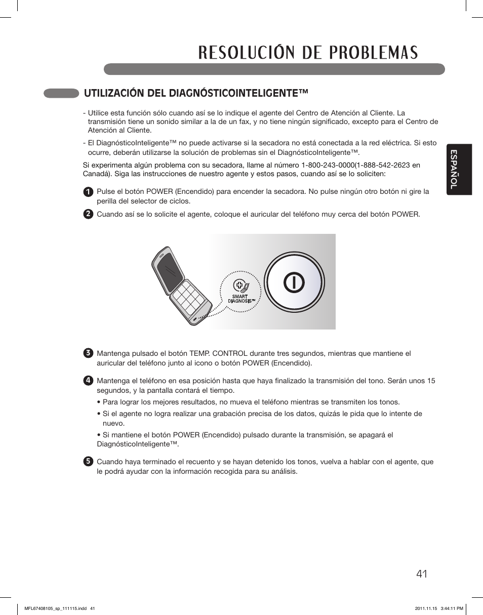 Utilización del diagnósticointeligente | LG DLEX5101V User Manual | Page 83 / 92