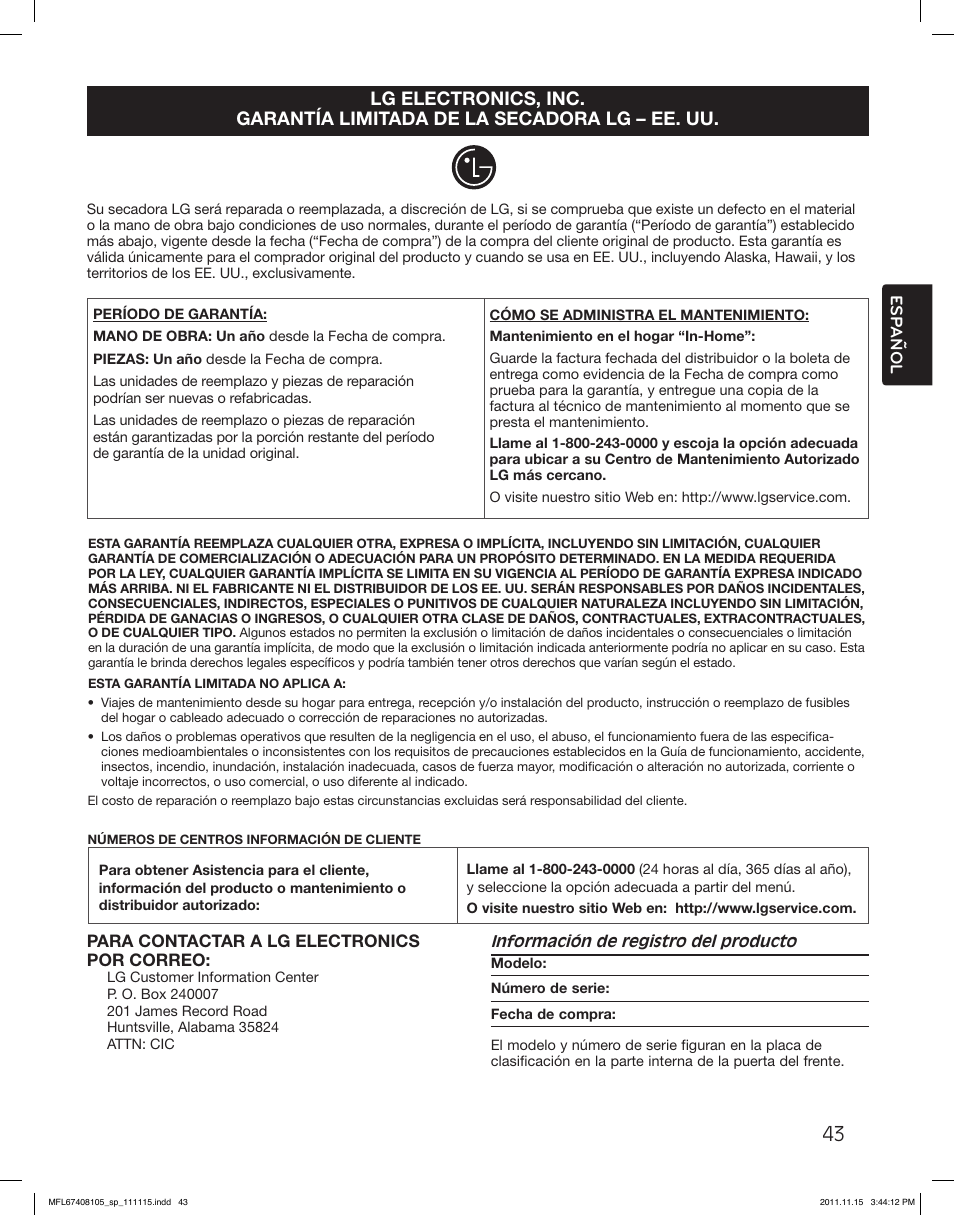 LG DLEX5101V User Manual | Page 85 / 92