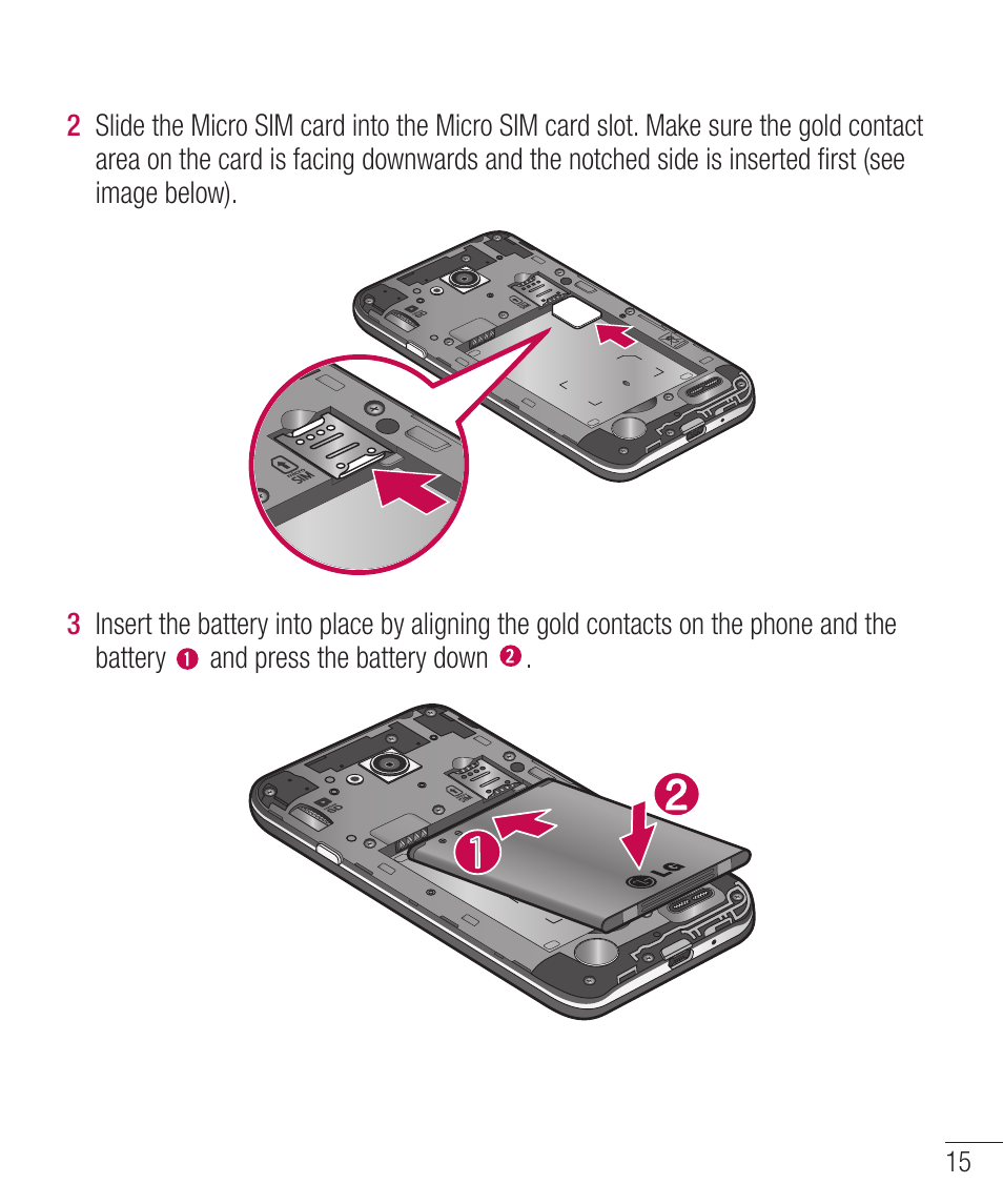 Installing the micro sim card and battery | LG LGD321 User Manual | Page 17 / 118