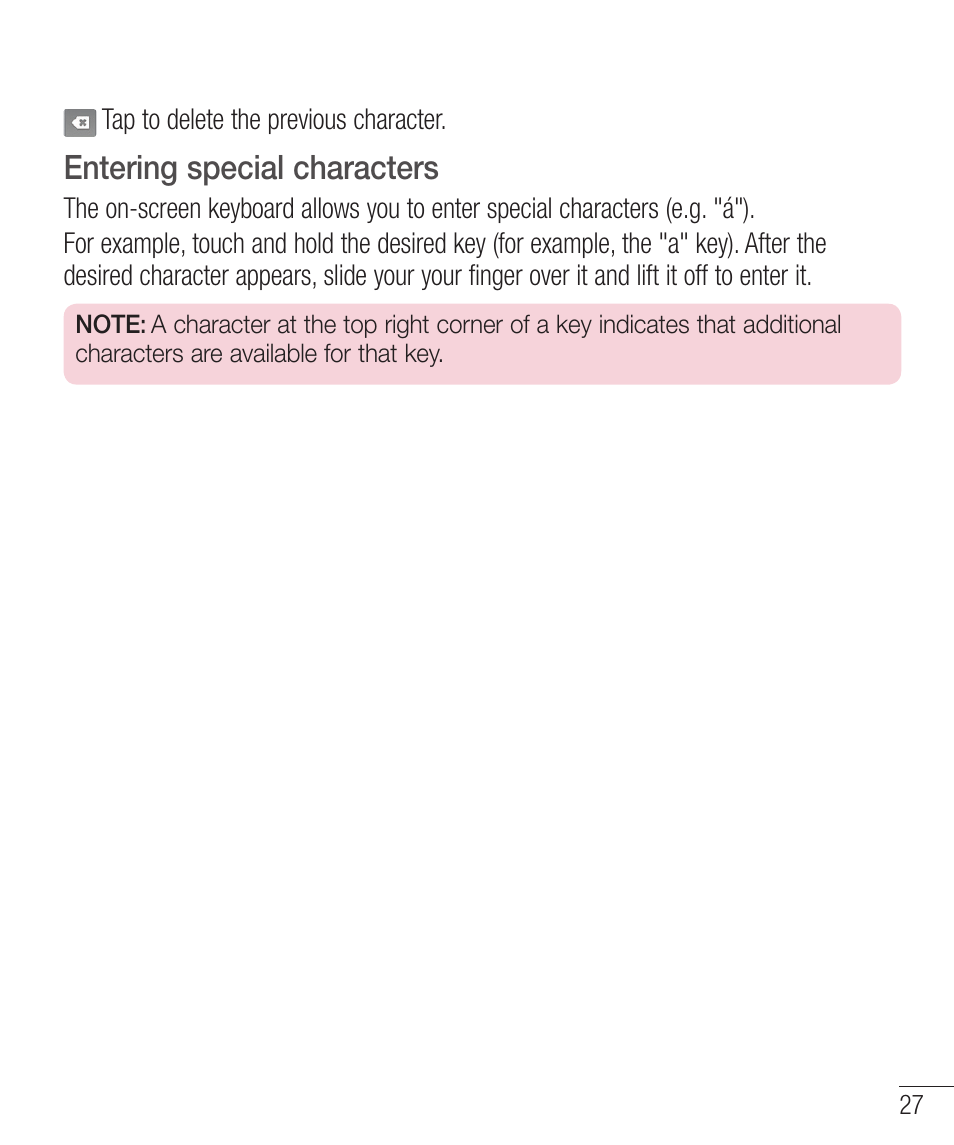 Entering special characters | LG LGD321 User Manual | Page 29 / 118