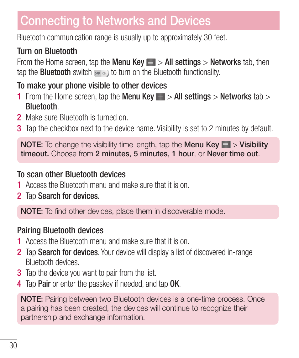 Connecting to networks and devices | LG LGD321 User Manual | Page 32 / 118