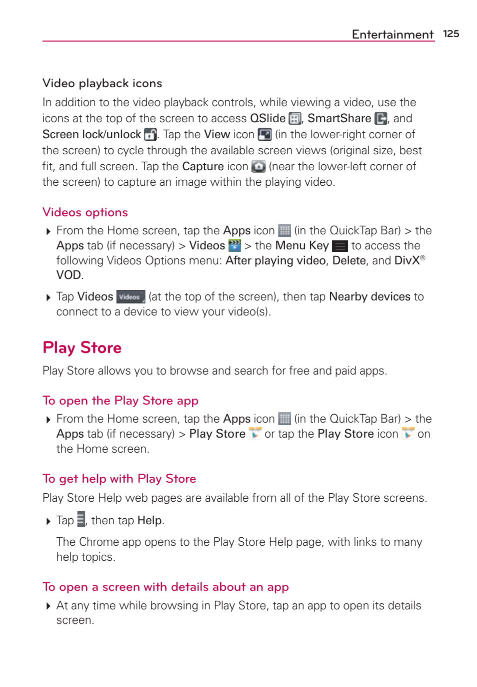 Play store | LG LGAS876 User Manual | Page 125 / 218