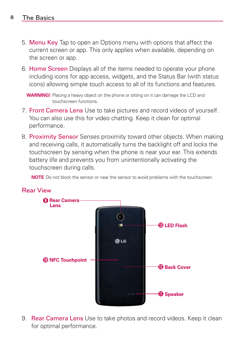 The basics, Rear view | LG LGAS876 User Manual | Page 8 / 218