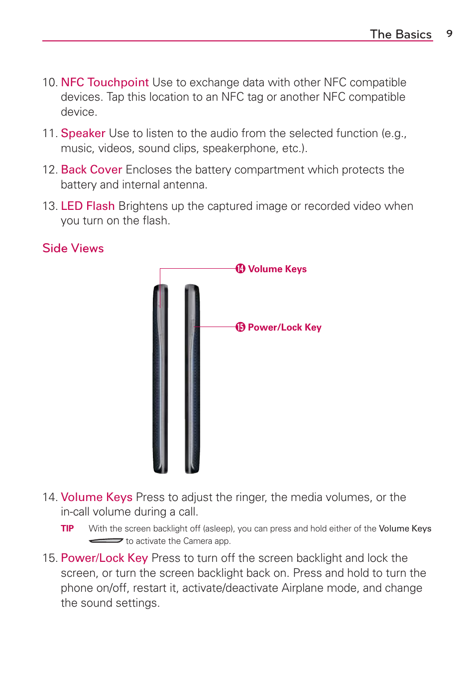The basics, Side views | LG LGAS876 User Manual | Page 9 / 218