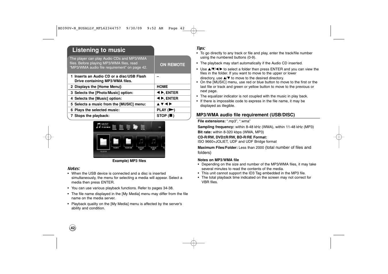 Listening to music | LG BD390 User Manual | Page 42 / 76