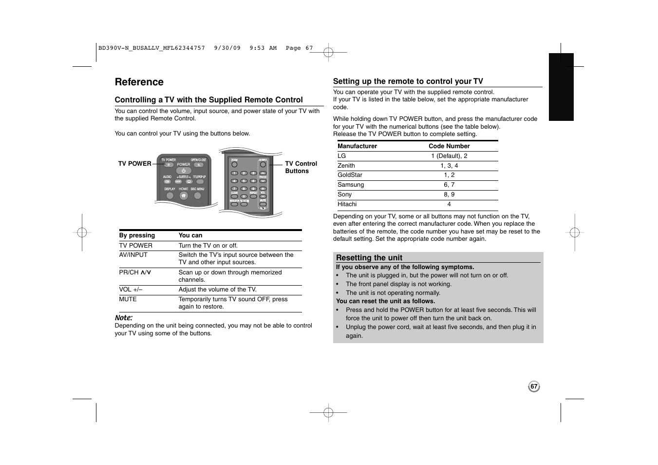 Reference | LG BD390 User Manual | Page 67 / 76