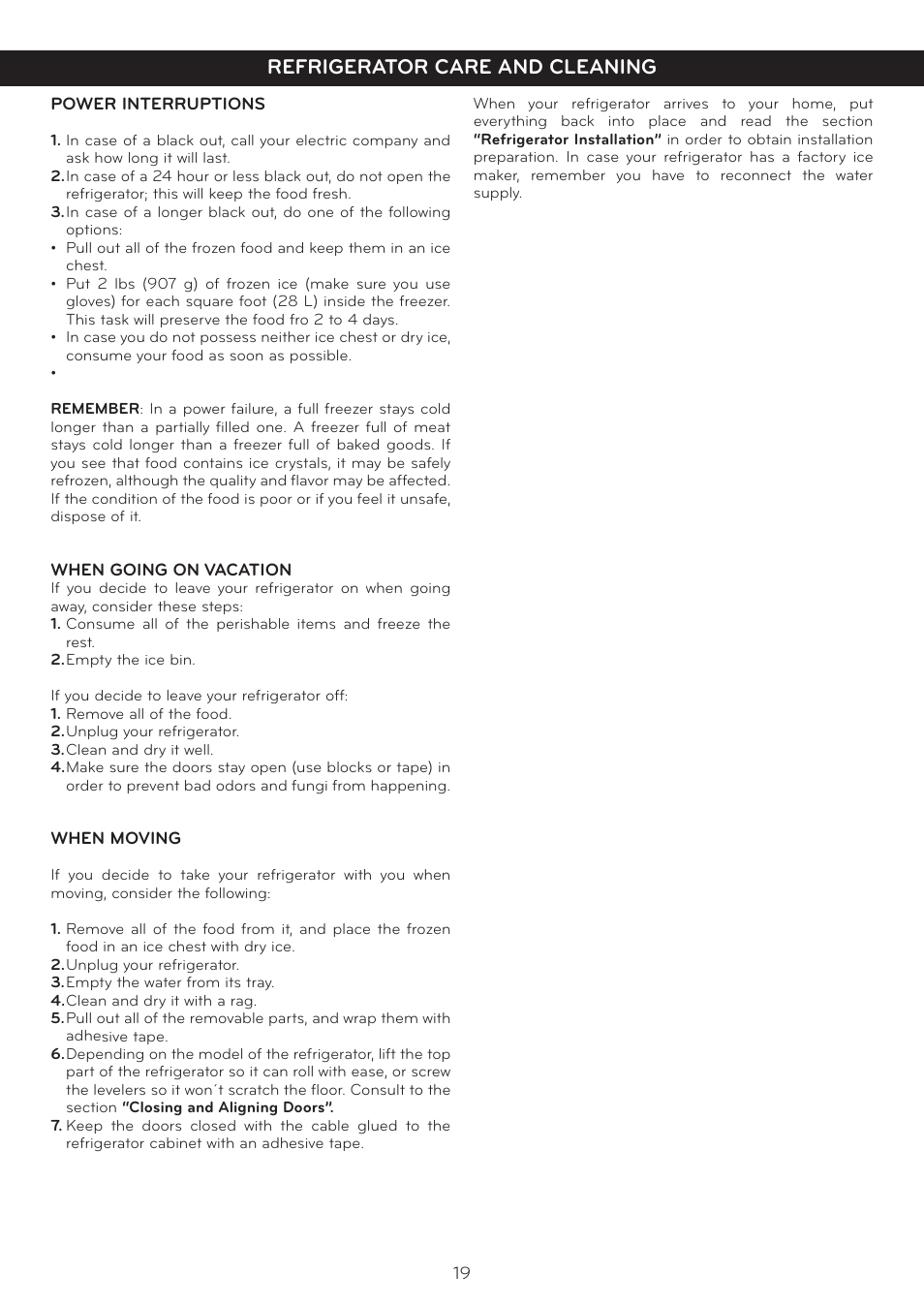 Refrigerator care and cleaning | LG LTC20380ST User Manual | Page 20 / 35