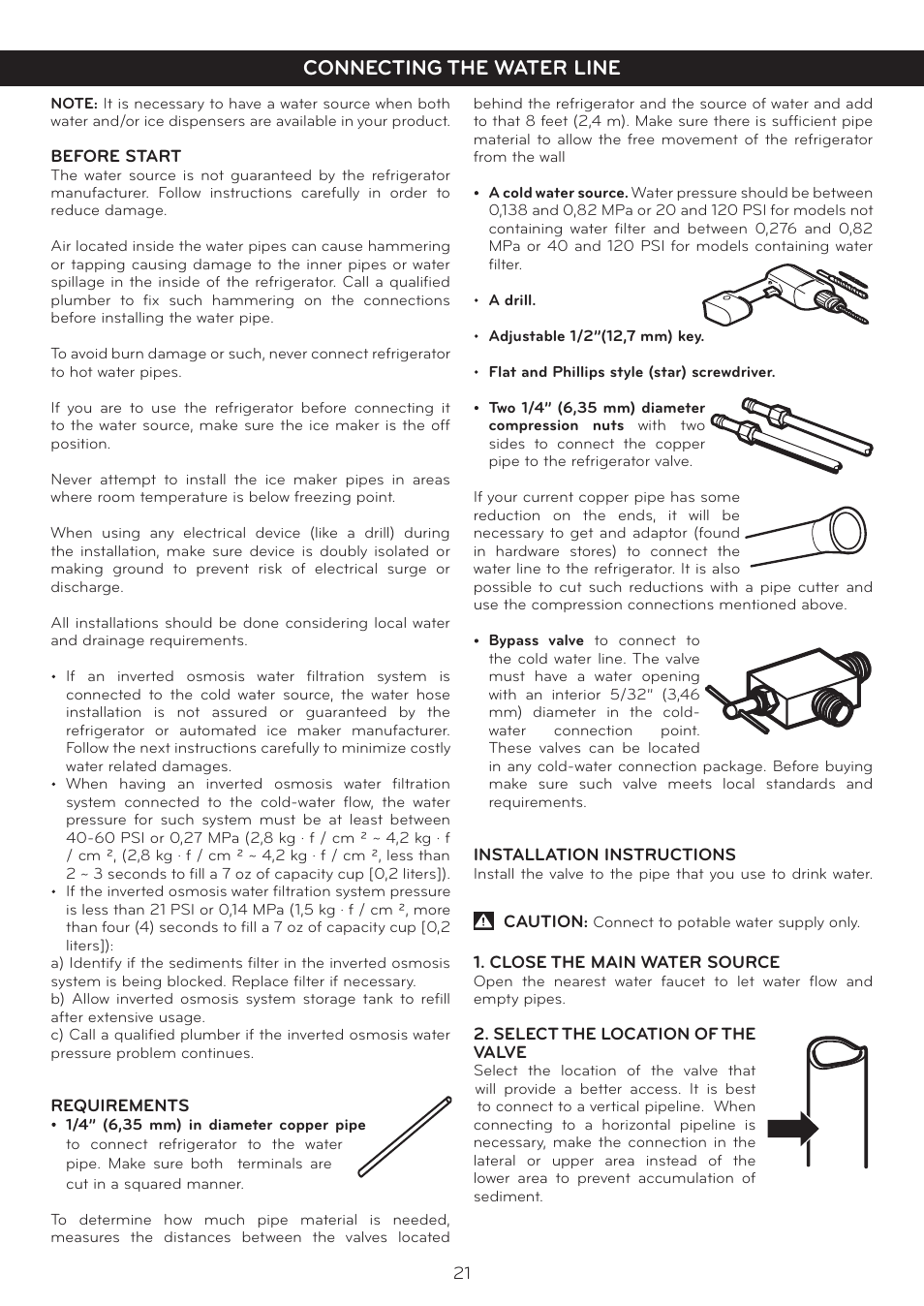 Connecting the water line | LG LTC20380ST User Manual | Page 22 / 35