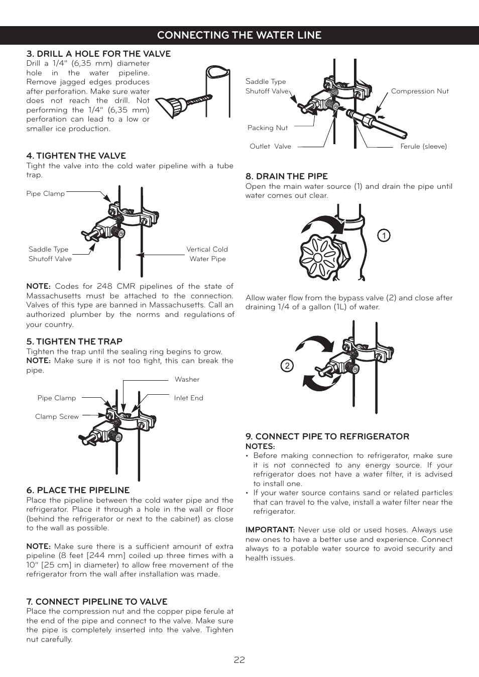 Connecting the water line | LG LTC20380ST User Manual | Page 23 / 35