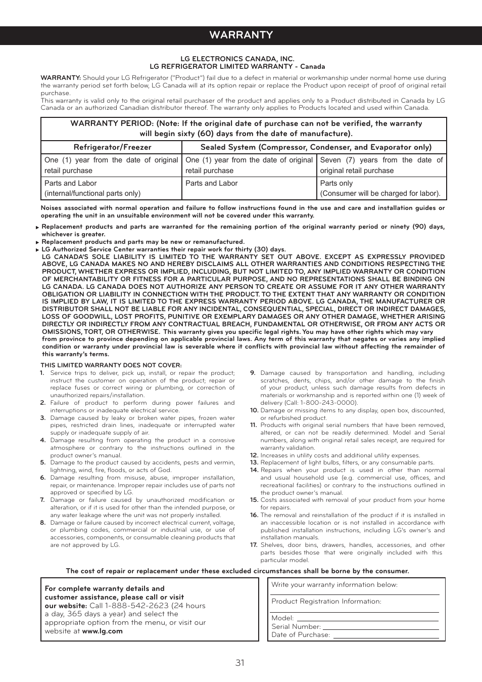 Warranty | LG LTC20380ST User Manual | Page 32 / 35