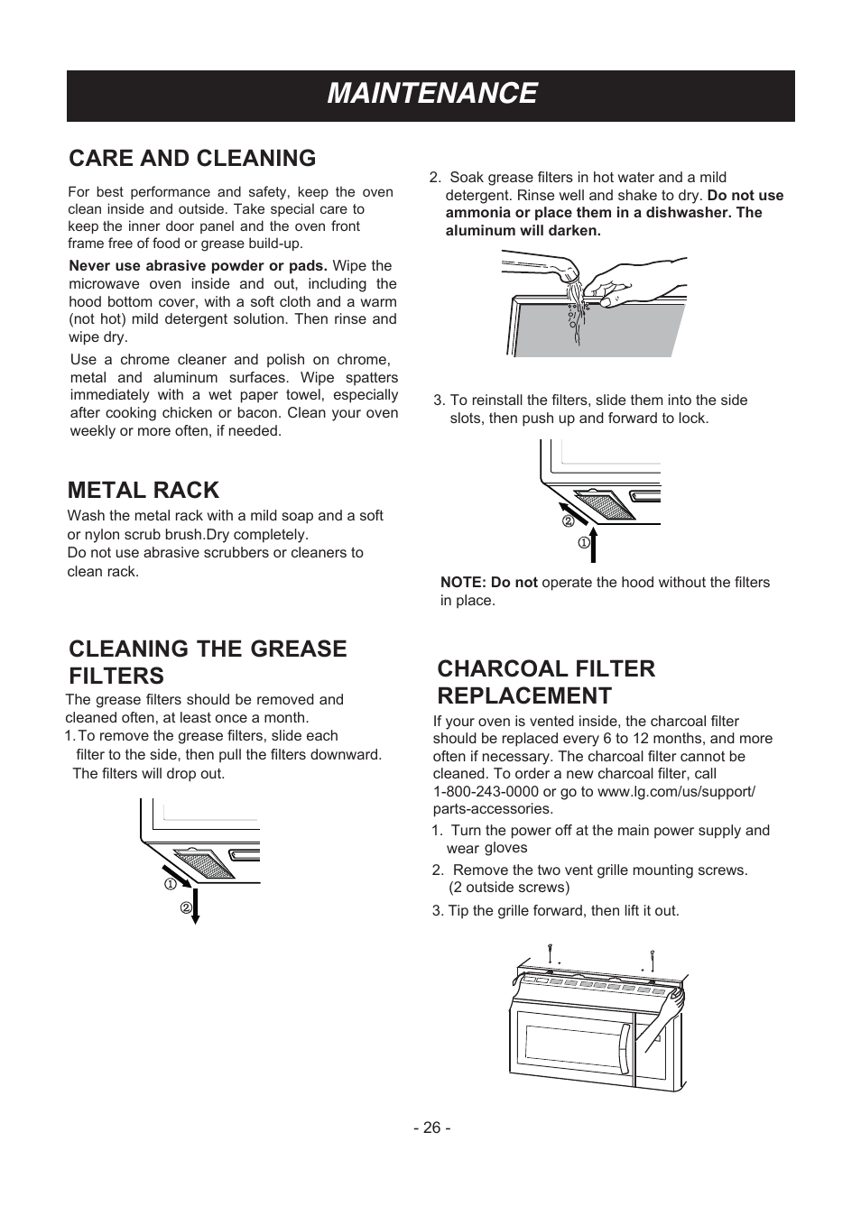 Maintenance, Care and cleaning, Metal rack | LG LMV1831ST User Manual | Page 26 / 32