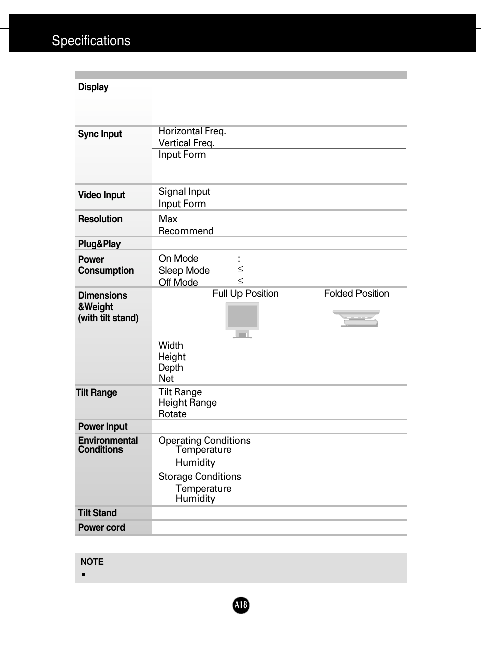 Specifications | LG L1730SF User Manual | Page 19 / 26