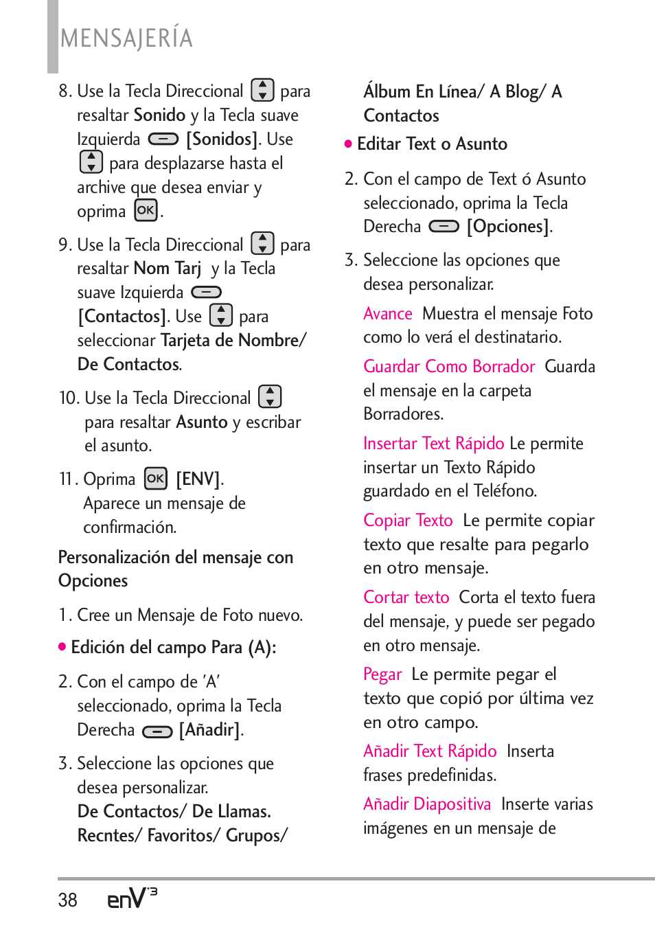 Mensajería | LG LGVX9200 User Manual | Page 193 / 317