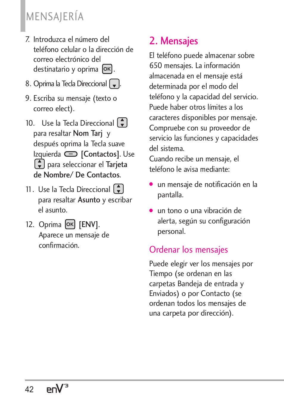 Mensajería, Mensajes, Ordenar los mensajes | LG LGVX9200 User Manual | Page 197 / 317