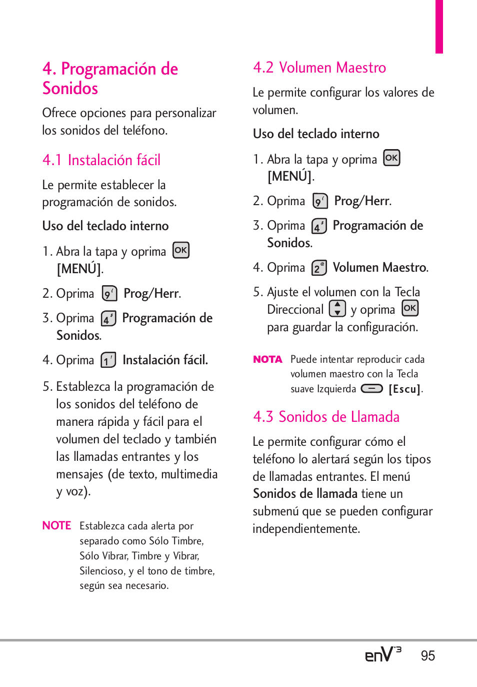 Programación de sonidos, 1 instalación fácil, 2 volumen maestro | 3 sonidos de llamada | LG LGVX9200 User Manual | Page 250 / 317