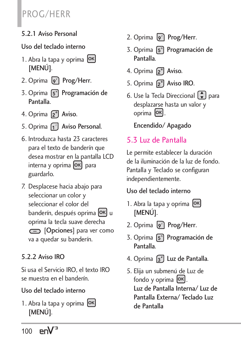Prog/herr, 3 luz de pantalla | LG LGVX9200 User Manual | Page 255 / 317