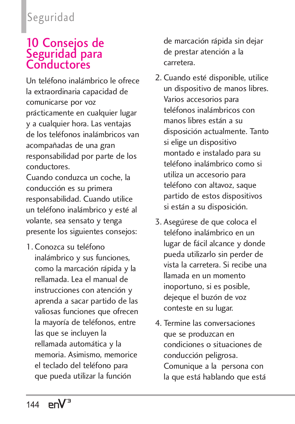 10 consejos de seguridad para conductores, Seguridad | LG LGVX9200 User Manual | Page 299 / 317