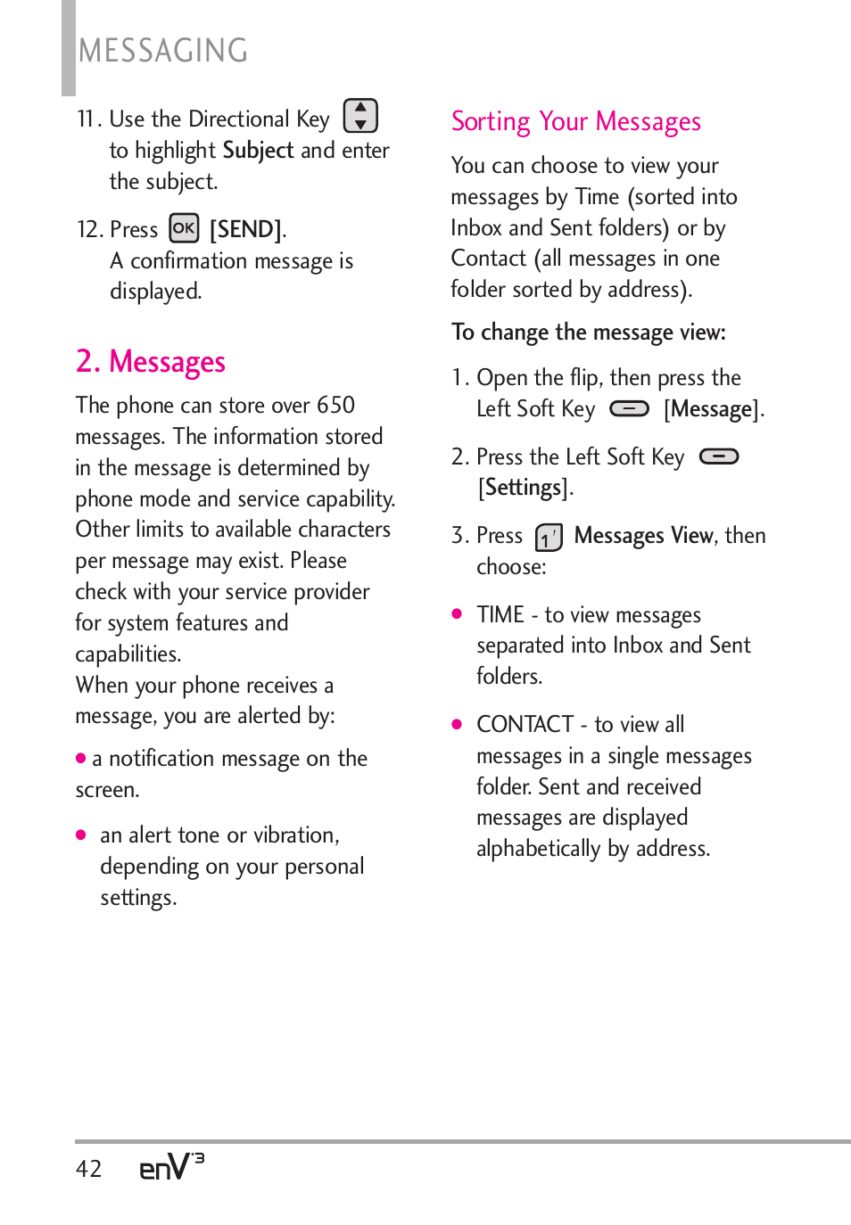 Messaging, Messages, Sorting your messages | LG LGVX9200 User Manual | Page 44 / 317