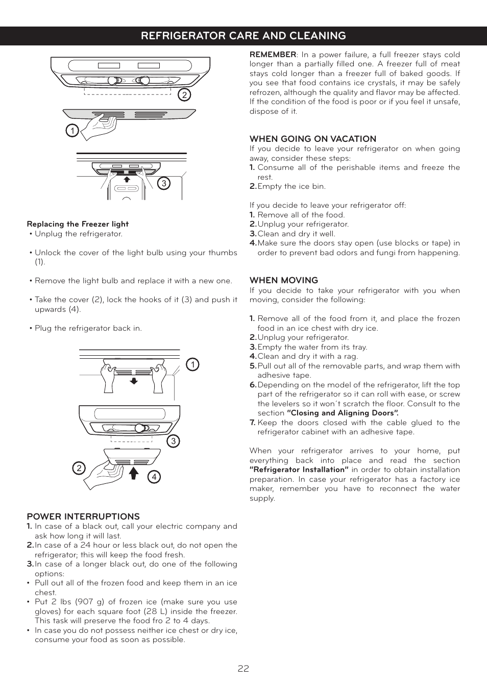 Refrigerator care and cleaning | LG LFC20760SB User Manual | Page 23 / 31
