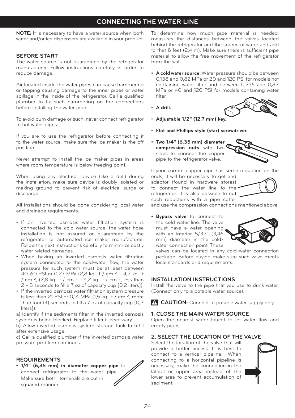 Connecting the water line | LG LFC20760SB User Manual | Page 25 / 31