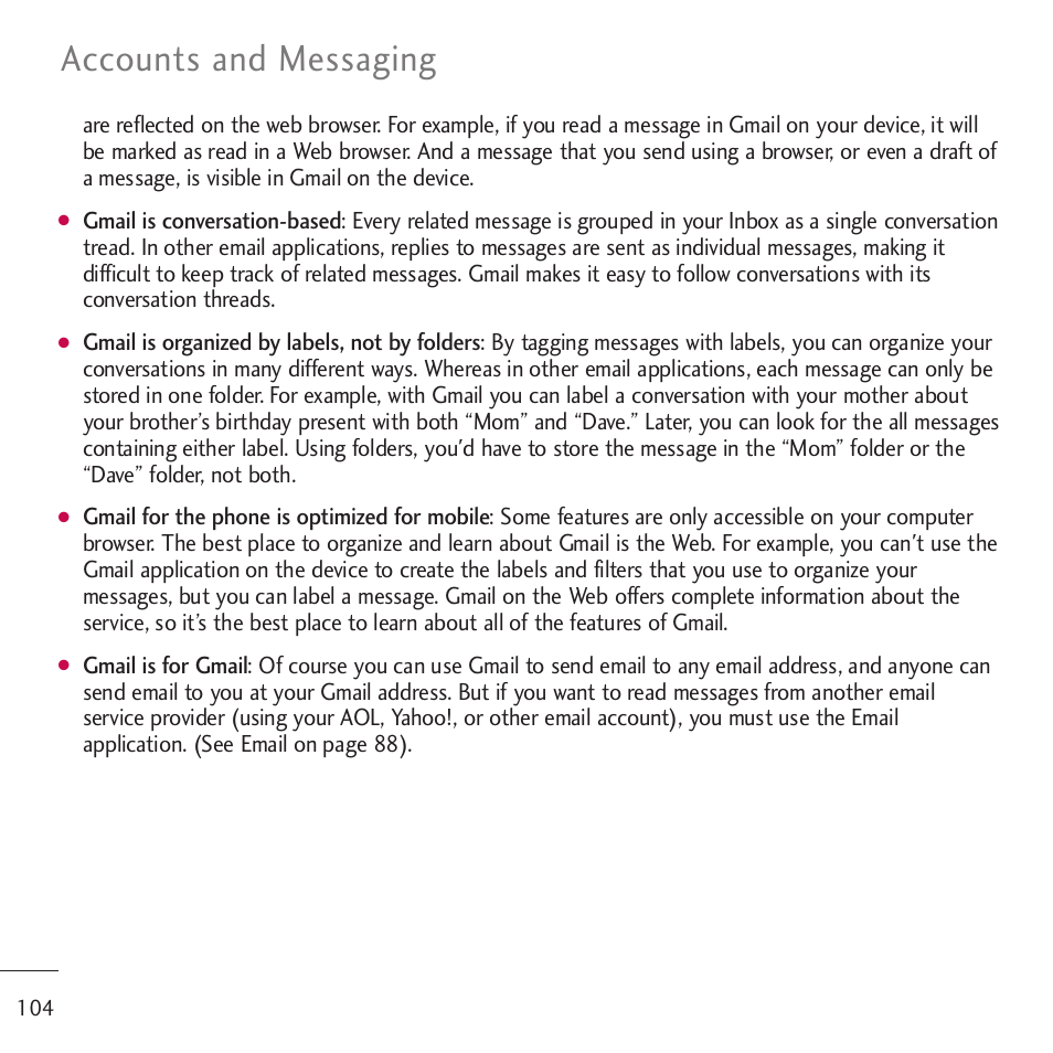 Accounts and messaging | LG LGVM701 User Manual | Page 106 / 221