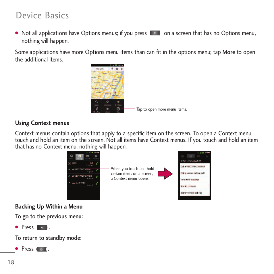Device basics | LG LGVM701 User Manual | Page 20 / 221